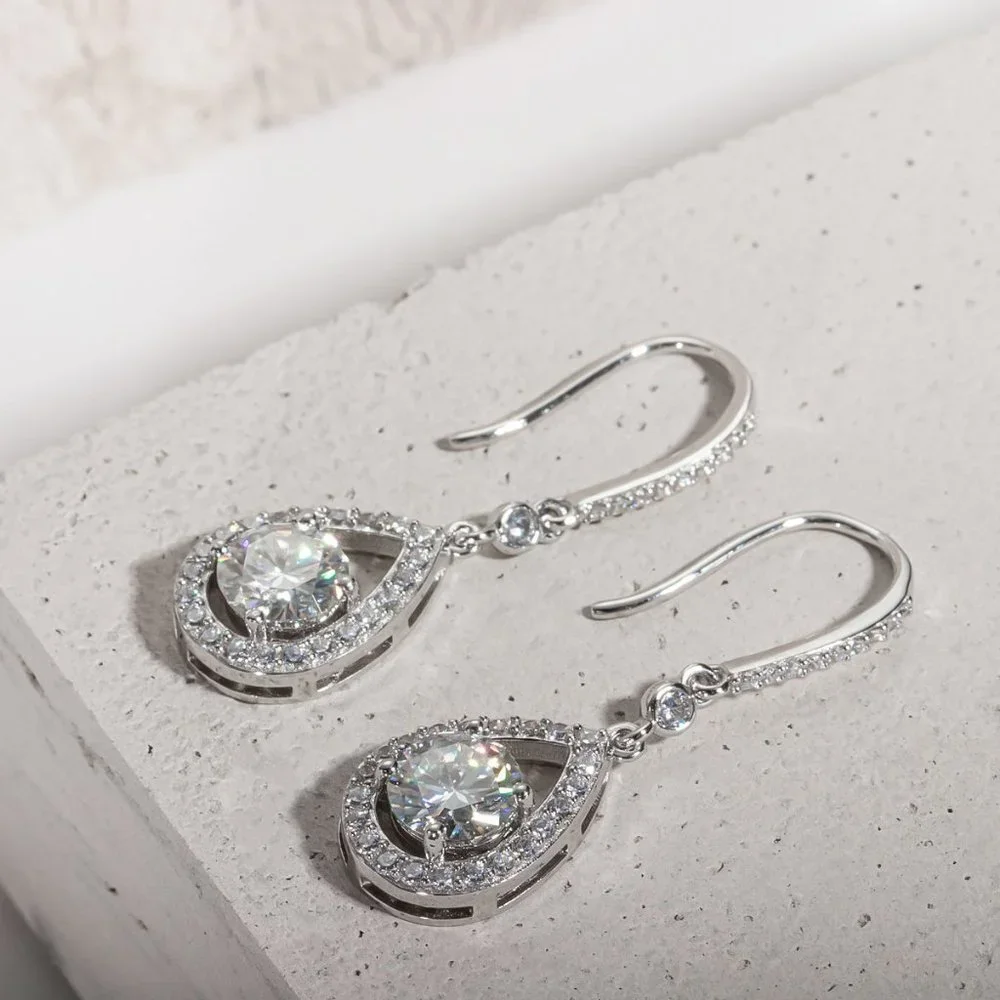 Certified 2ct. t.w. Moissanite Diamond Tear Drop Earrings NEW